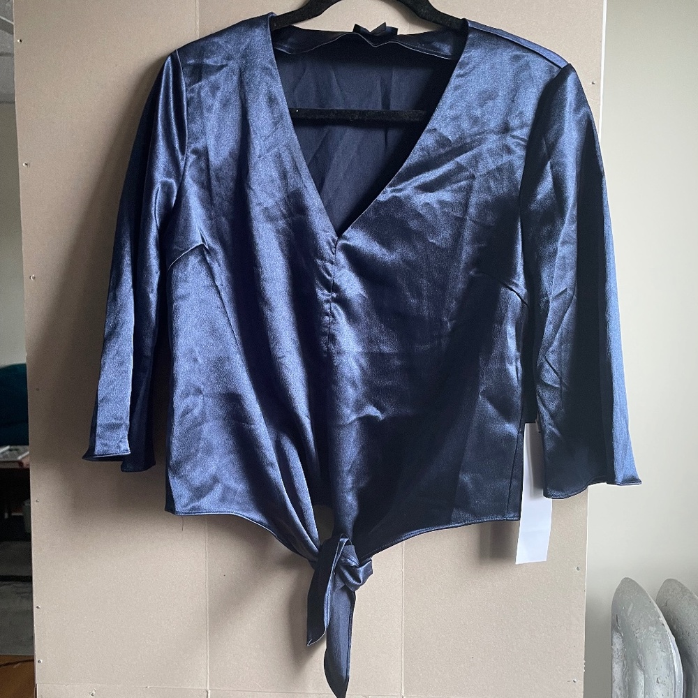 Lumiere Satin Blouse in Navy
